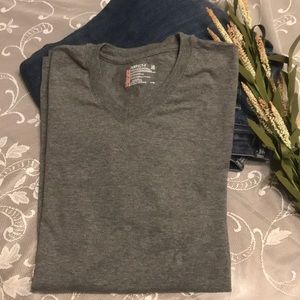 Hanes V Neck, T-shirt, Mens, Grey, sht sleeve
